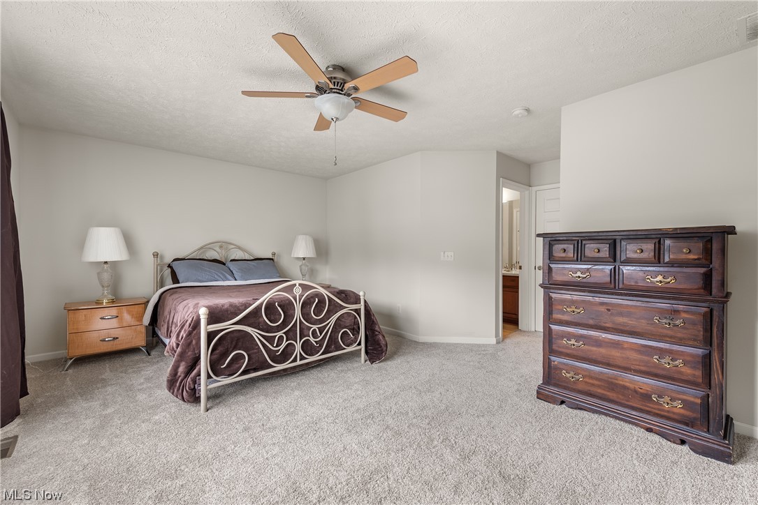 3967 Gardiner Run Akron, OH 44321 - Photo 22 of 35 Master bedroom with ceiling fan, light carpet, and a textured ceiling