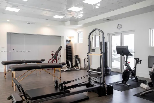 a view of a room with gym equipment
