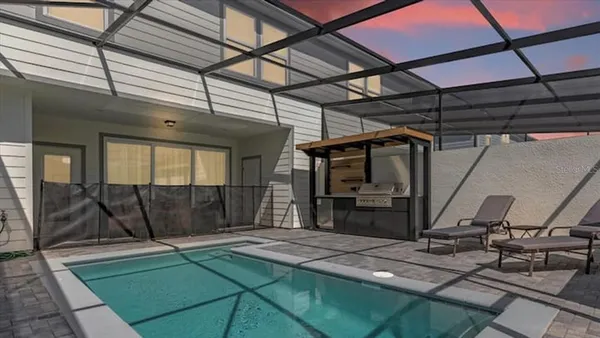 a view of a park with swings and slides