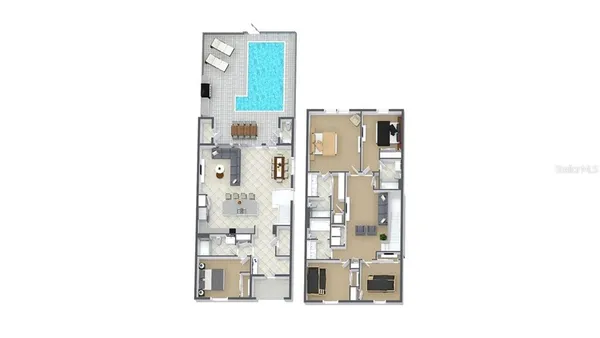 a large living room with a hard wood floor