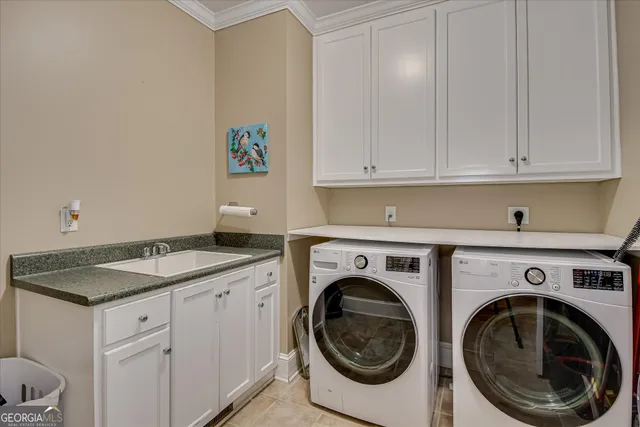 a view of a park with large trees