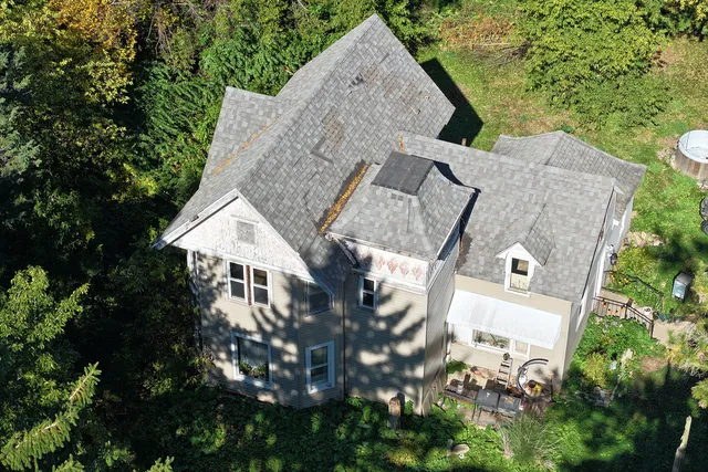 an aerial view of a house