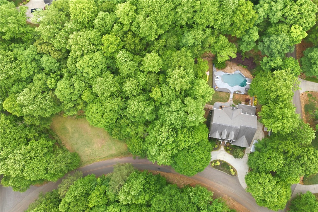 207 Devonhurst Drive Seneca, SC 29678 - Photo 45 of 50 An aerial view captures a spacious home nestled within a landscape featuring a private pool.