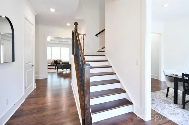 a view interior of a house with wooden floor and staircase