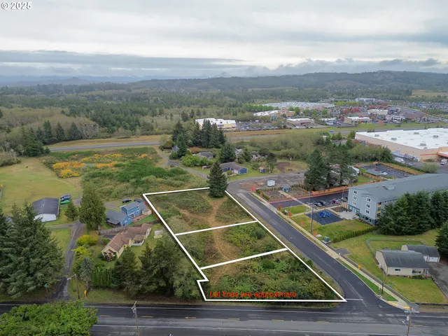 an aerial view of a residential houses with outdoor space and city view