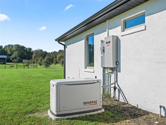 a view of a backyard with large trees