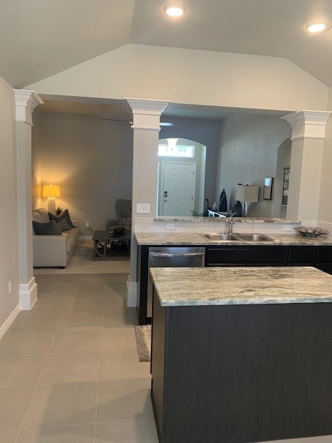 6737 Breeann Street Corpus Christi, TX 78413 - Photo 3 of 4 a bathroom with a granite countertop sink and a mirror