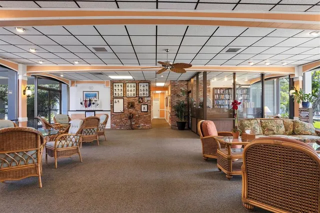 a outdoor space with lots of tables and chairs