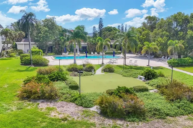 a view of a garden with trees