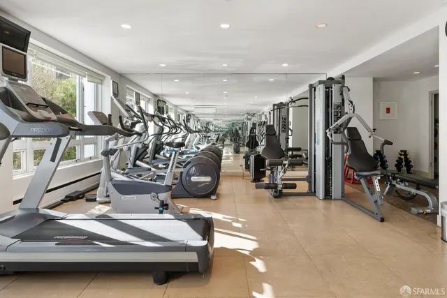 a view of a room with gym equipment