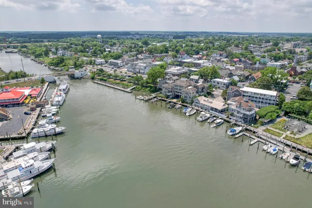 an aerial view of a city with streets and houses