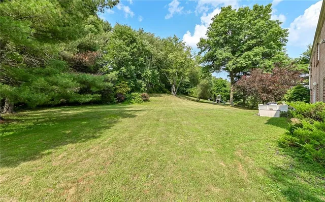 a view of a grassy field with trees