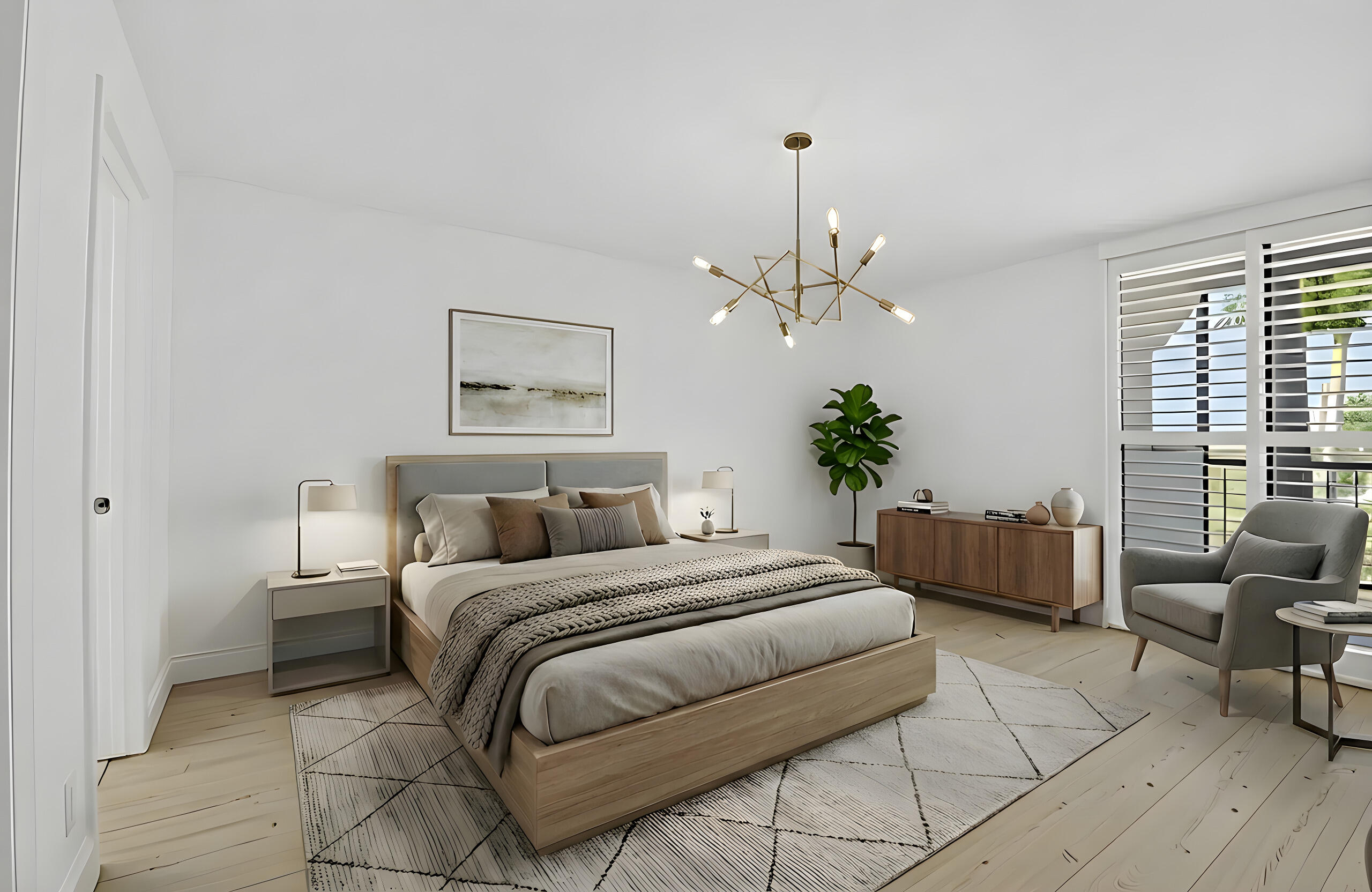 7738 Lakeside Boulevard, Unit 352 Boca Raton, FL 33434 - Photo 12 of 60 a bedroom with a large bed and a chandelier