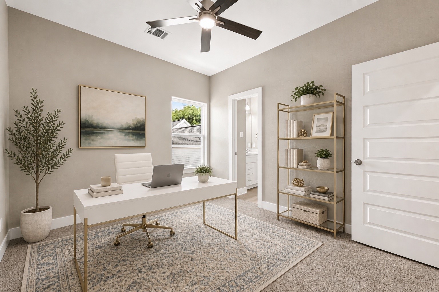 3514 Runnels Street, Unit B Houston, TX 77003 - Photo 25 of 39 And here is the third bedroom, set up as an office via virtual staging. The door in background on left leads to this side of the Jack & Jill bathroom. The door on the right goes to the hallway.