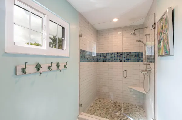 a bathroom with a bathtub