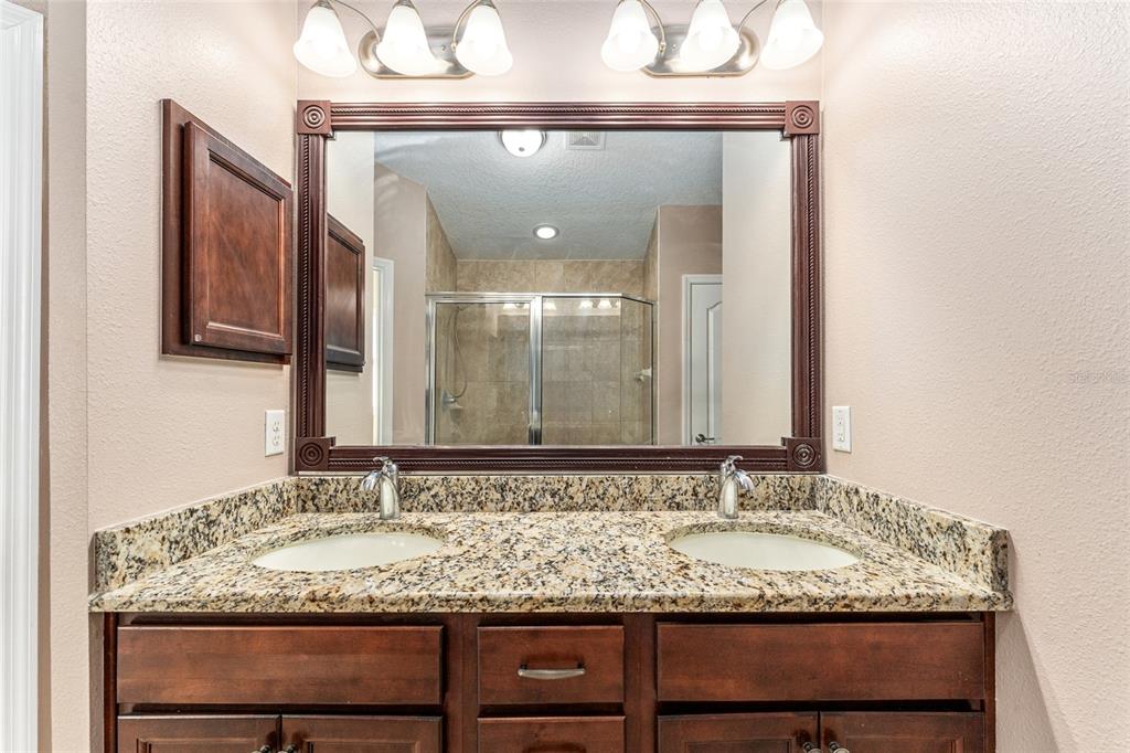 9961 Southwest 55th Ave Road Ocala, FL 34476 - Photo 46 of 89 a bathroom with a granite countertop sink and a mirror