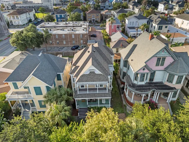 a aerial view of a house with a garden