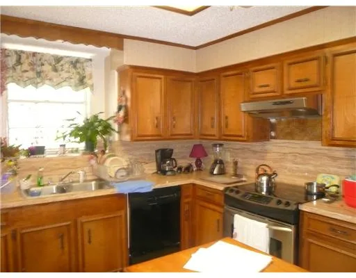 a kitchen with a sink a stove and cabinets