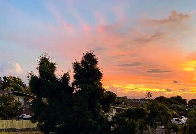 a view of a city with sunset view