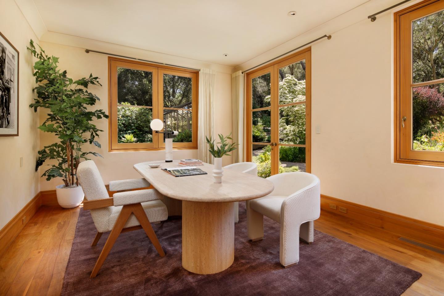 211 Winding Way Woodside, CA 94062 - Photo 13 of 32 a view of a dining room with furniture window and wooden floor
