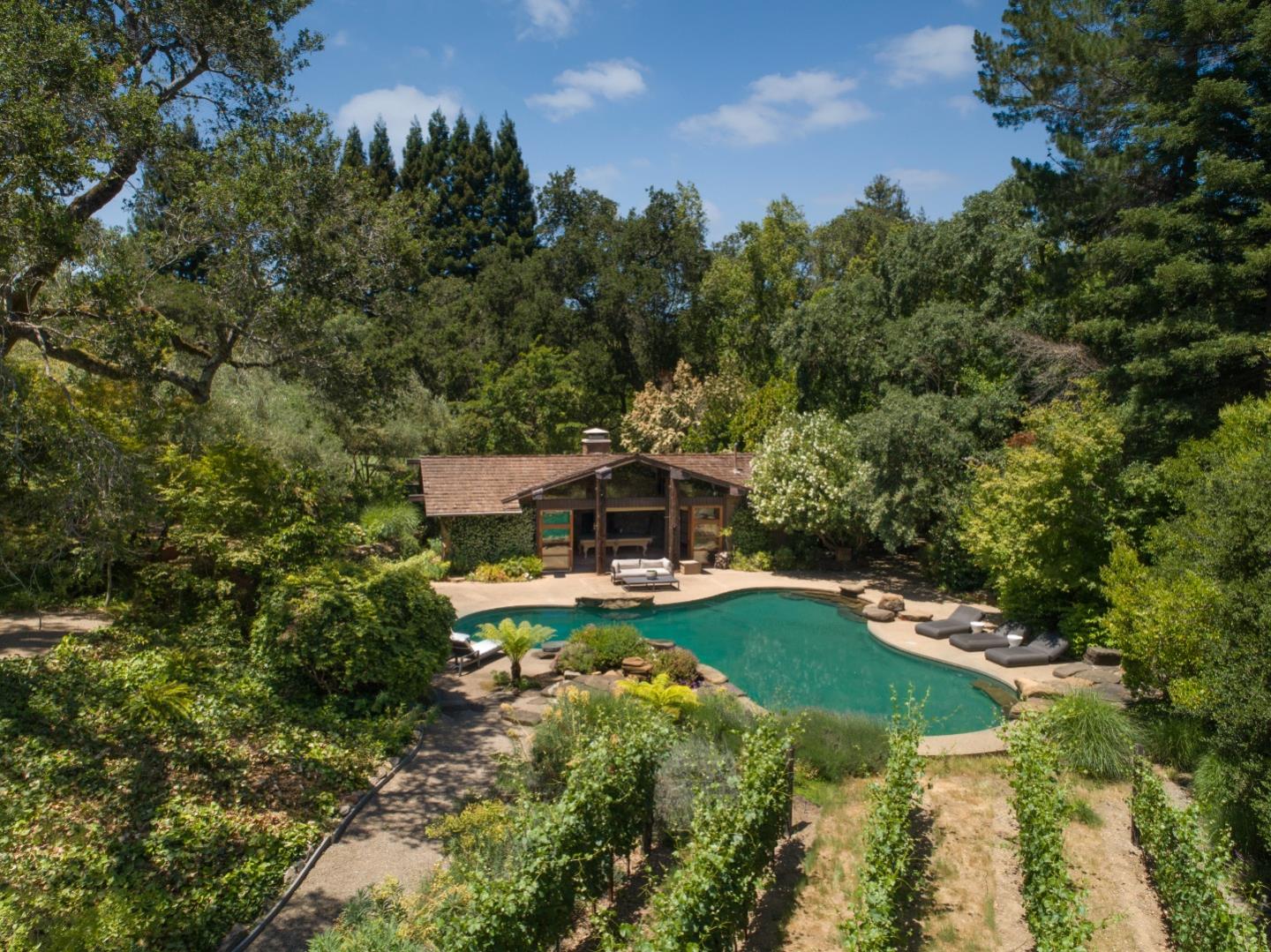 211 Winding Way Woodside, CA 94062 - Photo 26 of 32 an aerial view of a house with yard swimming pool and outdoor seating