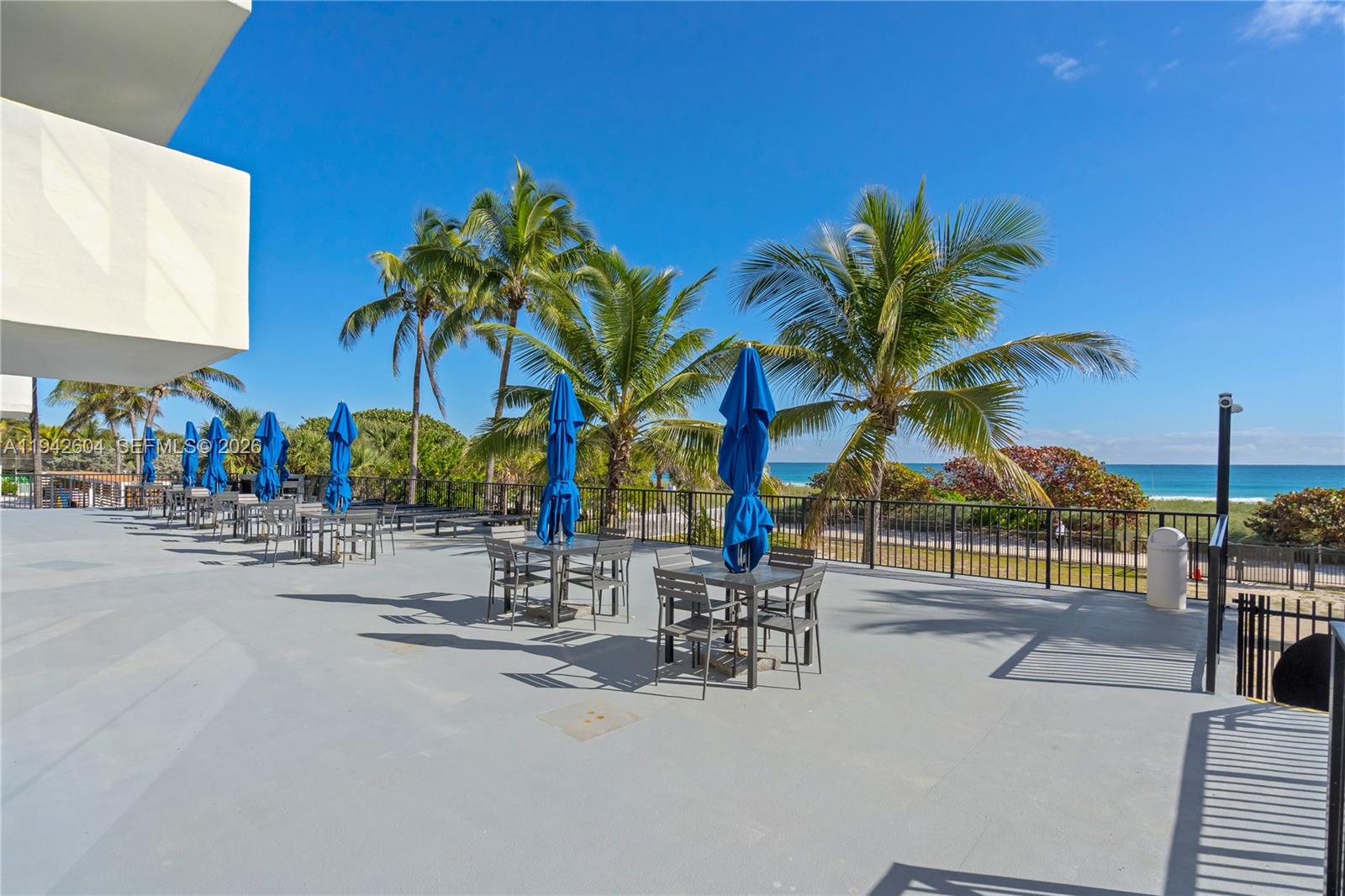 9273 Collins Avenue, Unit 503 Surfside, FL 33154 - Photo 32 of 48 a row of palm trees and swimming pool in the patio