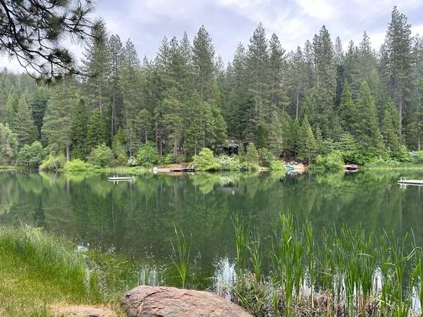 a view of a lake view with a garden