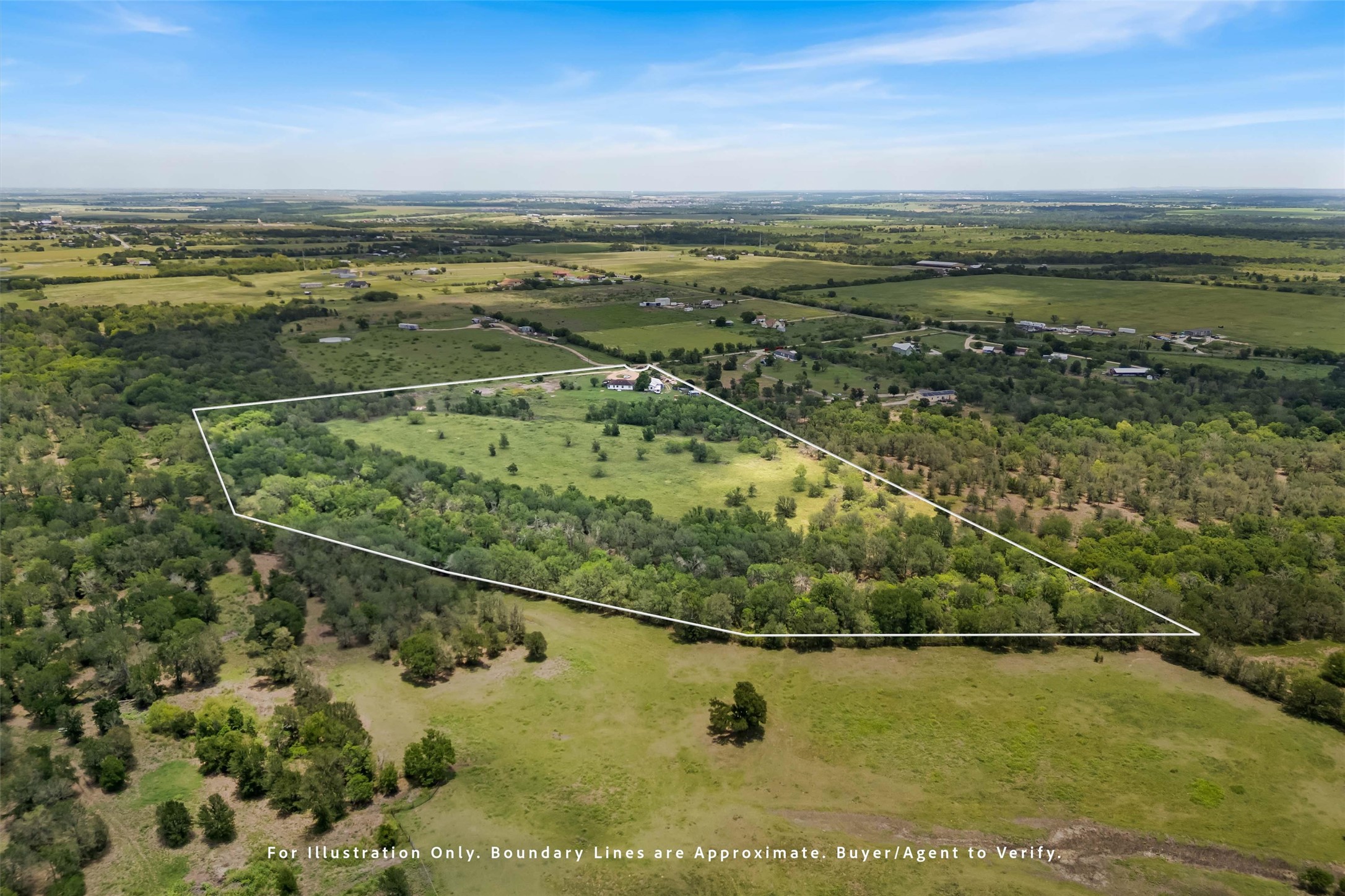 12212 Ballerstedt Road Elgin, TX 78621 - Photo 37 of 39 Overview of rural landscape with a forest and property boundaries highlighted