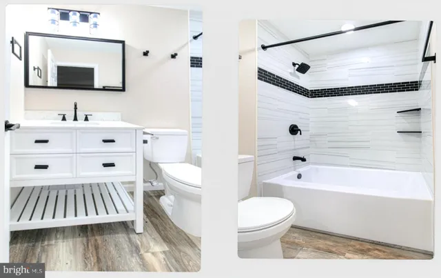 a bathroom with a sink a toilet and a bathtub