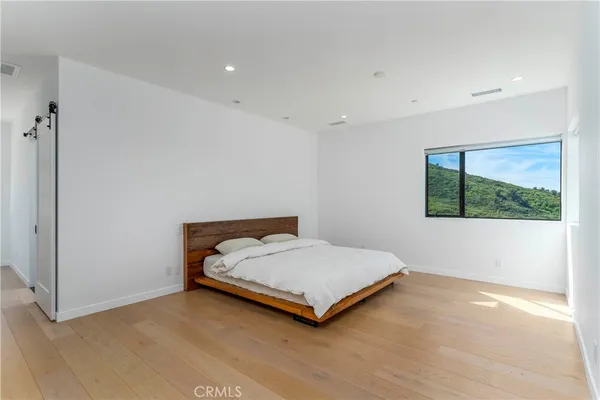 a view of a small space with a window