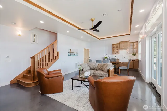 a living room with furniture