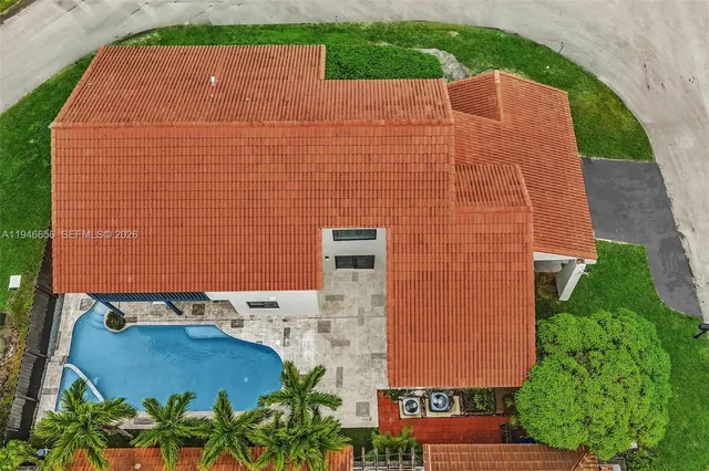 an aerial view of a house