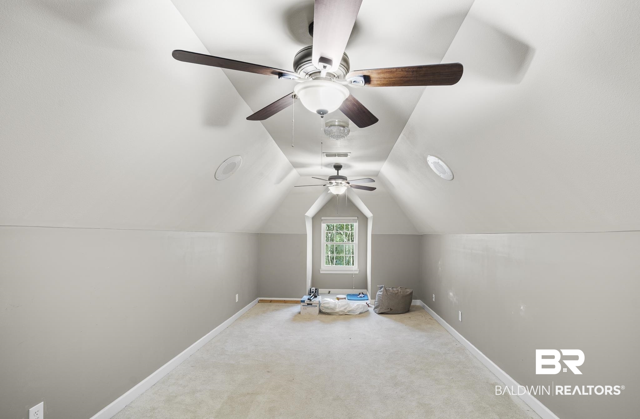 19876 Hunters Loop Fairhope, AL 36532 - Photo 32 of 40 Bonus room featuring a ceiling fan, vaulted ceiling, and carpet floors