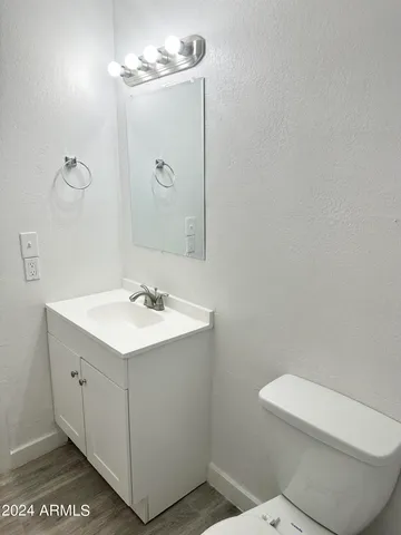 a bathroom with a sink a toilet and mirror