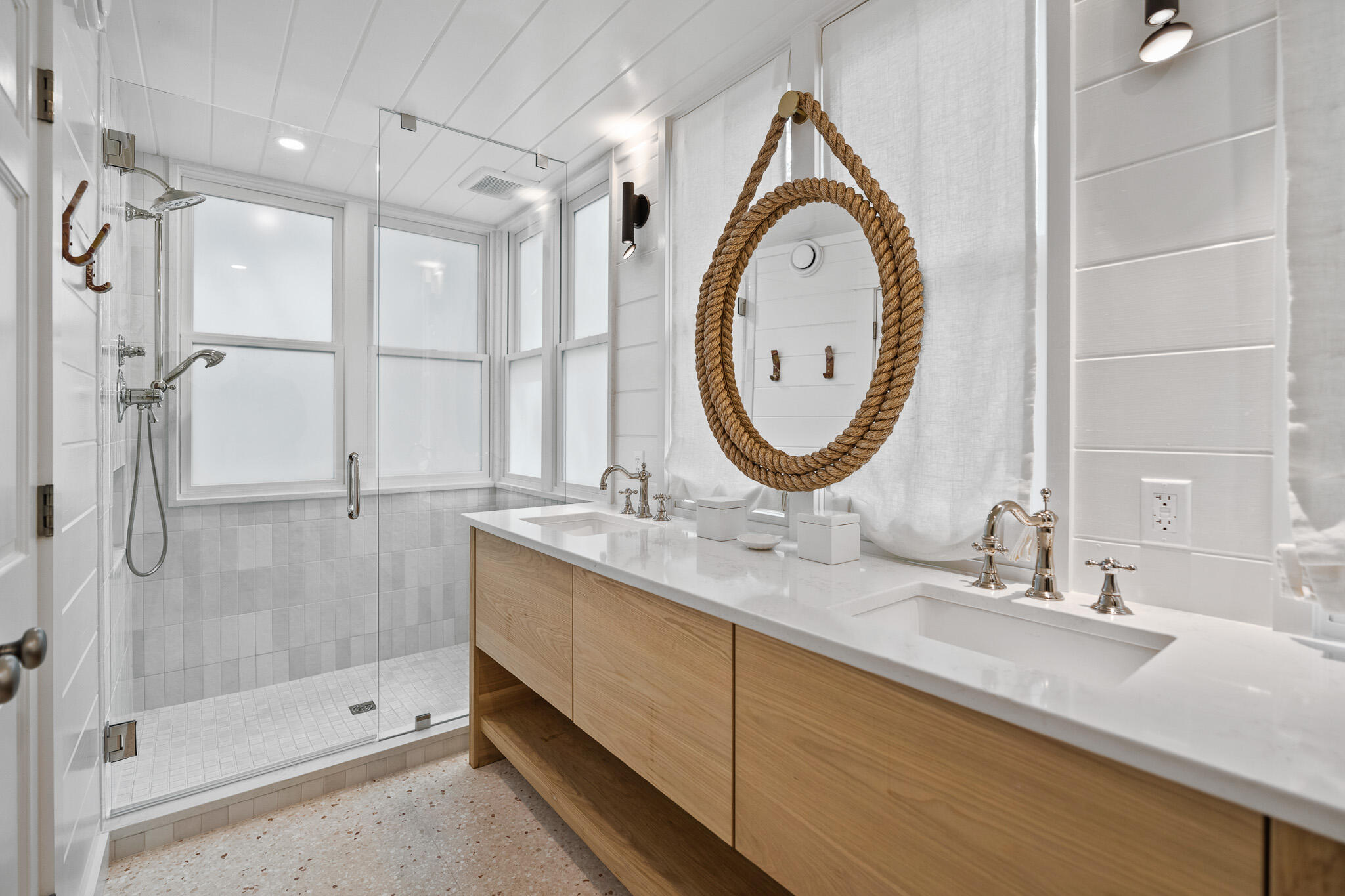 54 Roberts Way Santa Rosa Beach, FL 32459 - Photo 9 of 37 a bathroom with a granite countertop sink a mirror and a shower