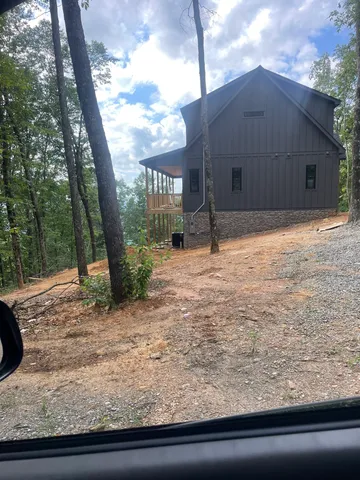 a view of water with water fall