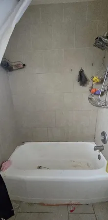 a bathroom with a bathtub