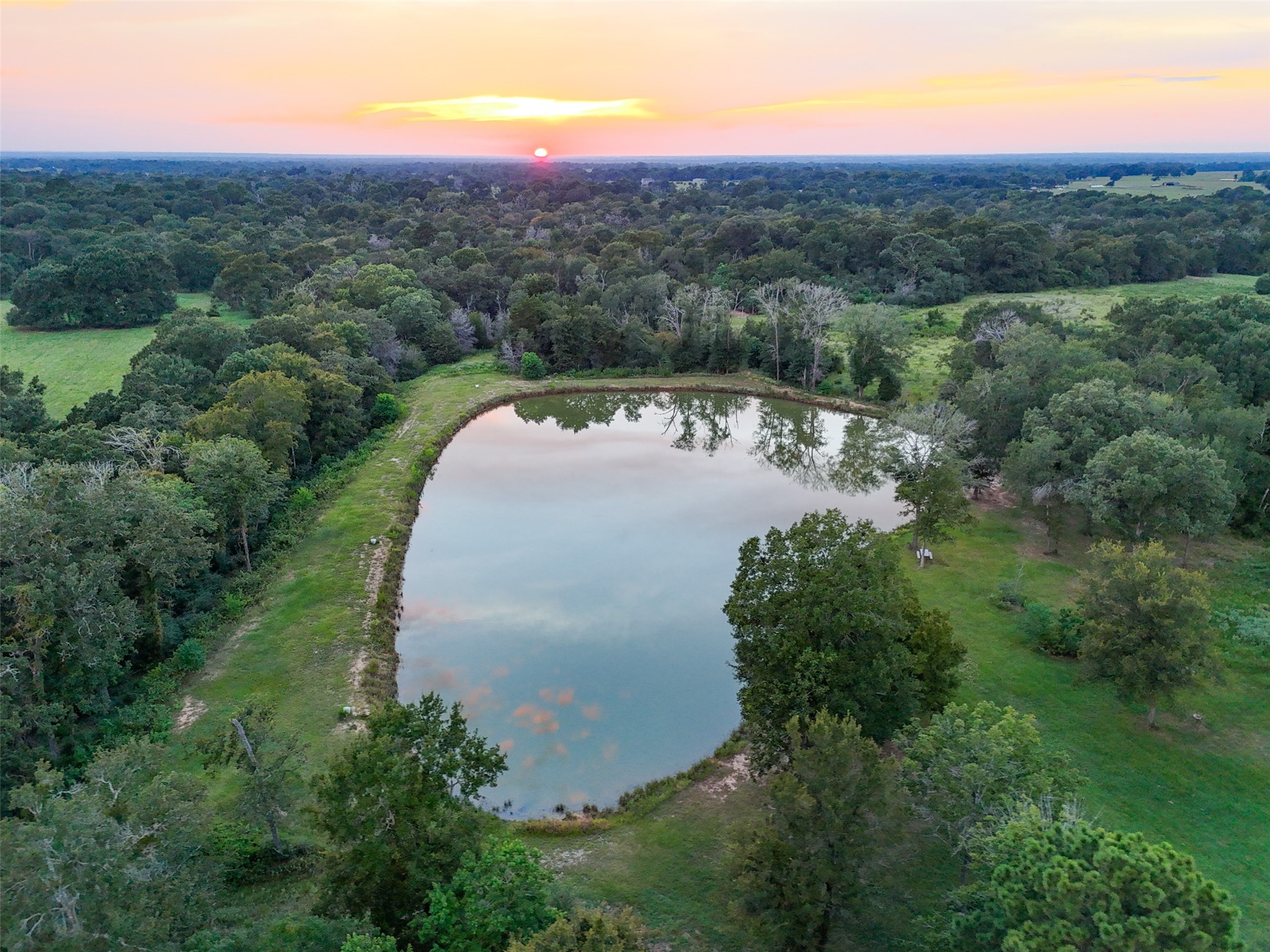27201 Double Culvert Road Hempstead, TX 77445 - Photo 45 of 49 Another pond view highlights the tree-lined edges and serene setting for outdoor enjoyment.