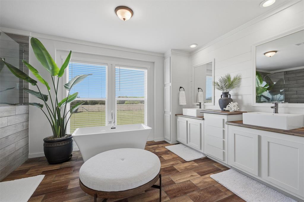 249 Mt Pleasant Road Valley View, TX 76272 - Photo 23 of 40 a bathroom with a sink a mirror a potted plant and a window