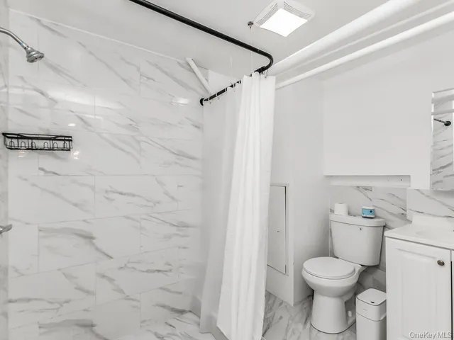 a bathroom with a toilet and a shower