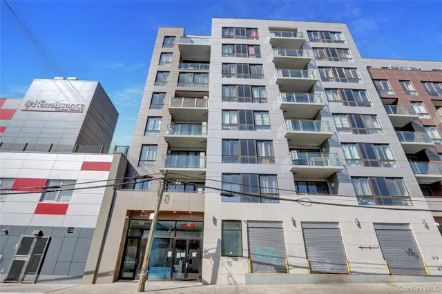 a front view of a multi story building