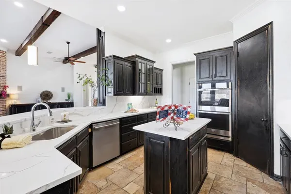 a kitchen with lots of counter top space