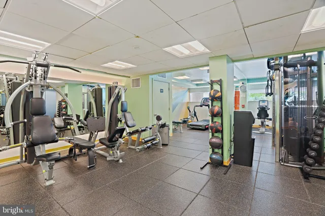 a view of a room with gym equipment