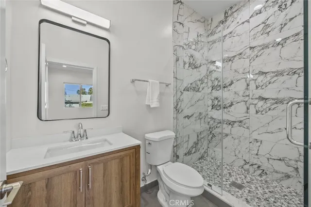 a bathroom with a shower curtain