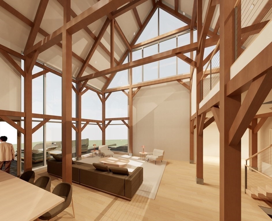 a building outdoor space with seating