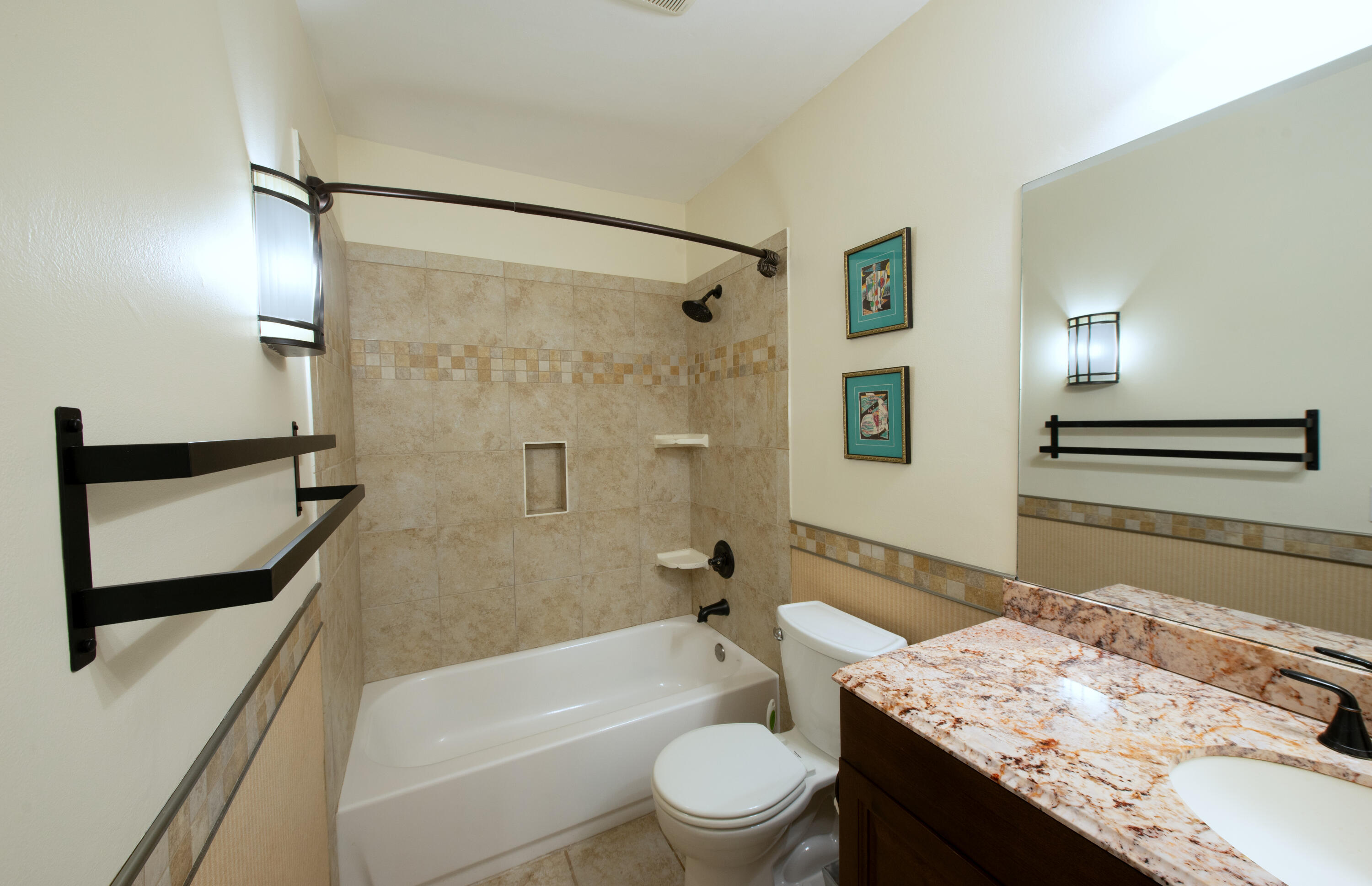 632 Snug Harbor Drive, Unit D15 Boynton Beach, FL 33435 - Photo 16 of 50 a bathroom with a granite countertop sink toilet and shower
