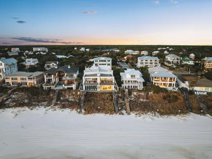 a view of a yard with an ocean