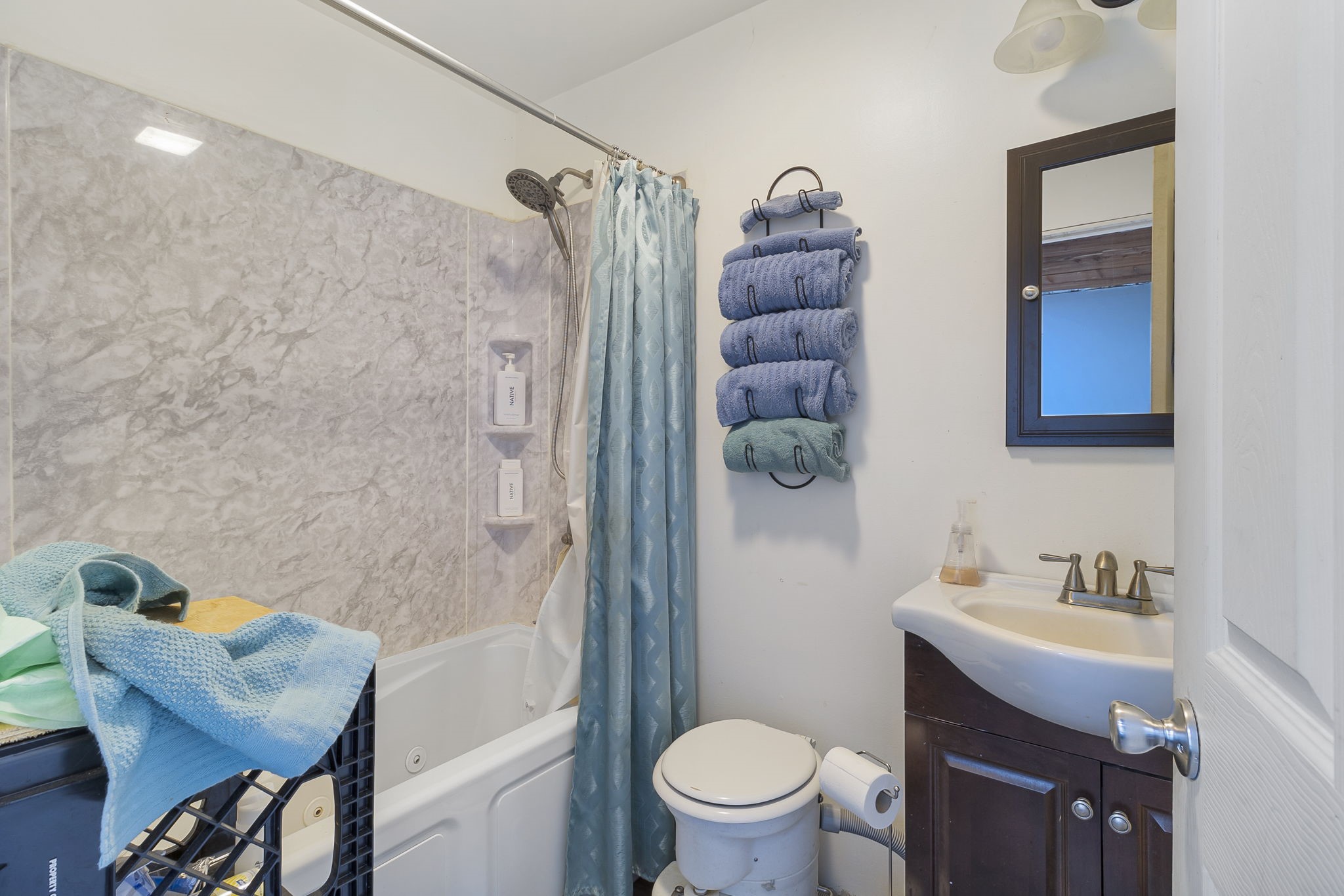 300 Collier Road Point Blank, TX 77364 - Photo 18 of 49 a bathroom with a sink toilet and shower