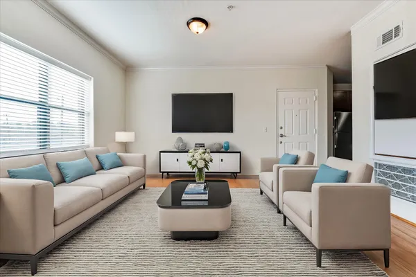 a living room with furniture and a flat screen tv