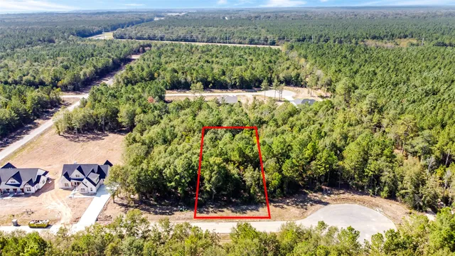 an aerial view of a house with a yard and lake view